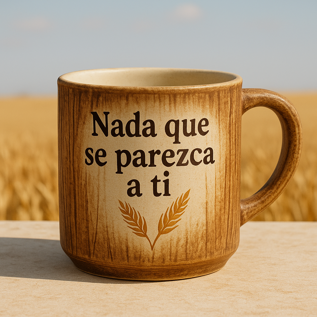 Taza artesanal con alma castellana y mensaje “Nada que se parezca a ti”, símbolo de la esencia rural de Aura.