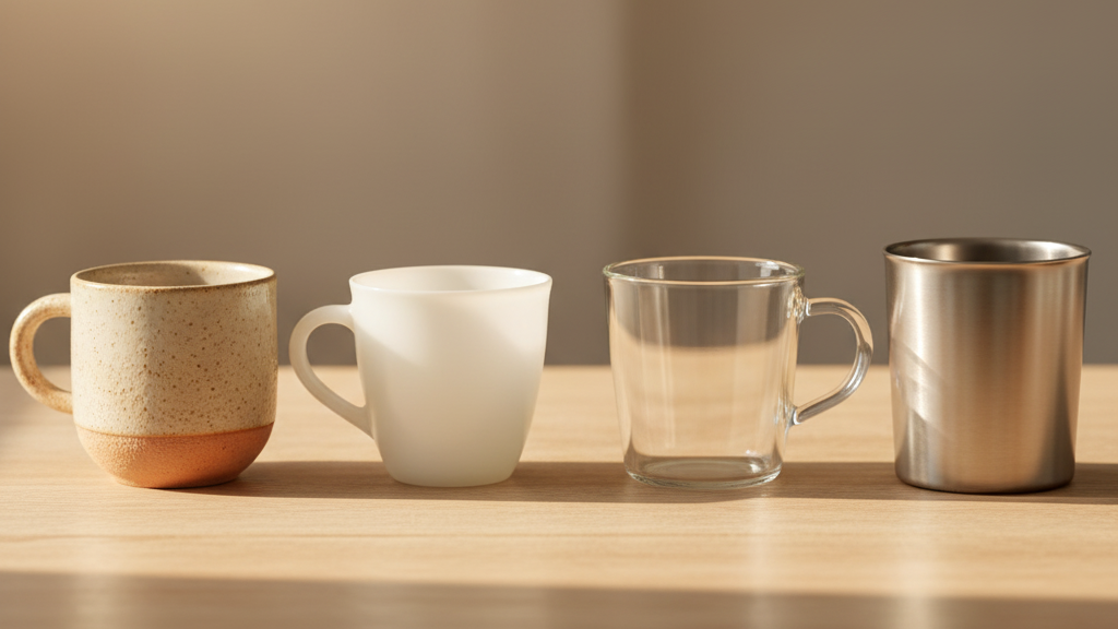 Cómo elegir una taza para regalar teniendo en cuenta materiales como cerámica, porcelana, vidrio y acero inoxidable.