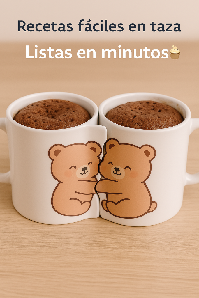 “Tazas de besos y abrazos con brownie en taza, perfecto para postres caseros rápidos.”